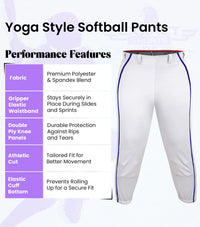 Knicker/Yoga Style Softball Pants For Girls (White/Navy)