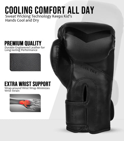 Kids Knockout Boxing Gloves with Padded Protection (Black)