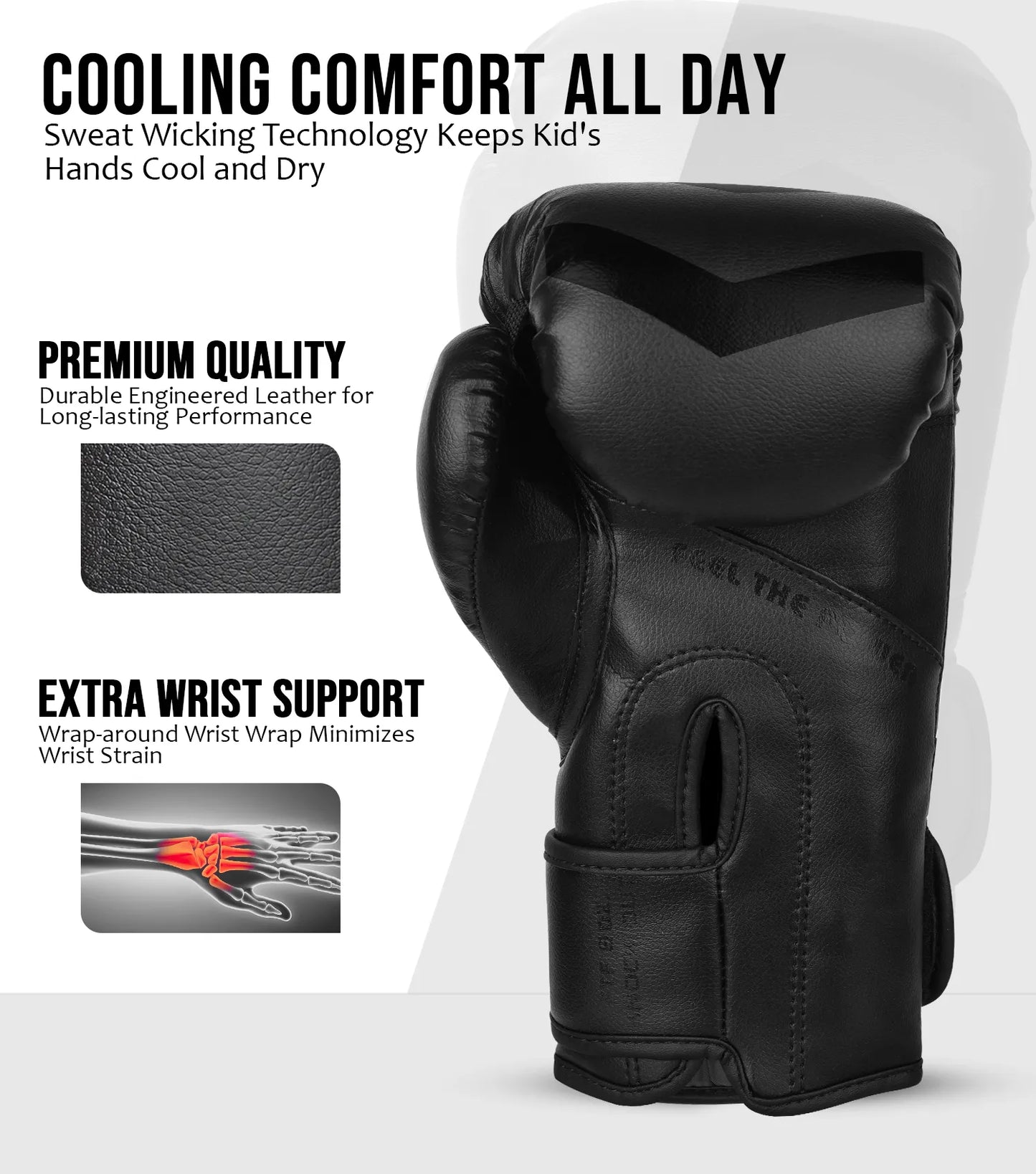 Kids Knockout Boxing Gloves with Padded Protection (Black)