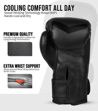 Kids Knockout Boxing Gloves with Padded Protection (Black)