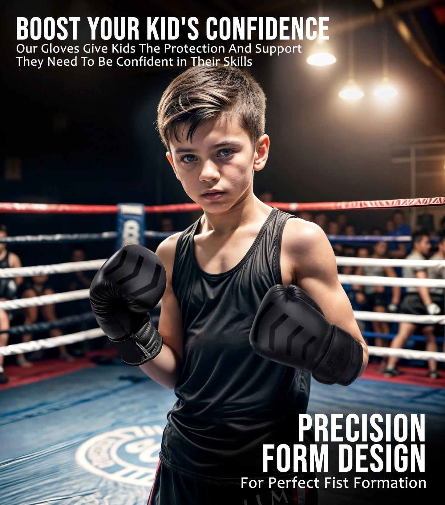 Kids Knockout Boxing Gloves with Padded Protection (Black)