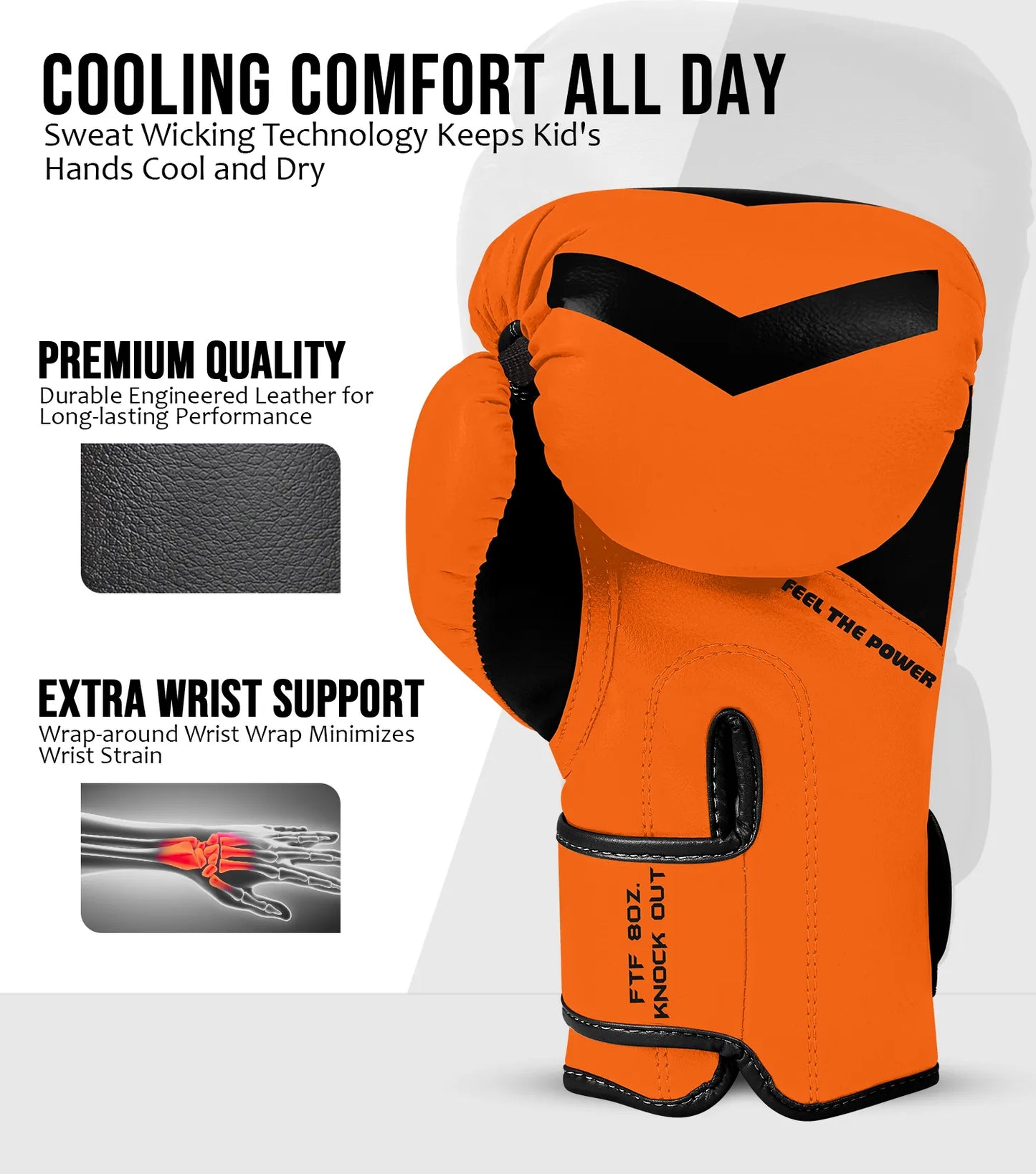 Kids Knockout Boxing Gloves with Padded Protection (Orange/Black)