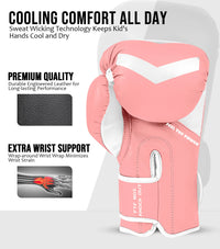 Kids Knockout Boxing Gloves with Padded Protection (Baby Pink/White)