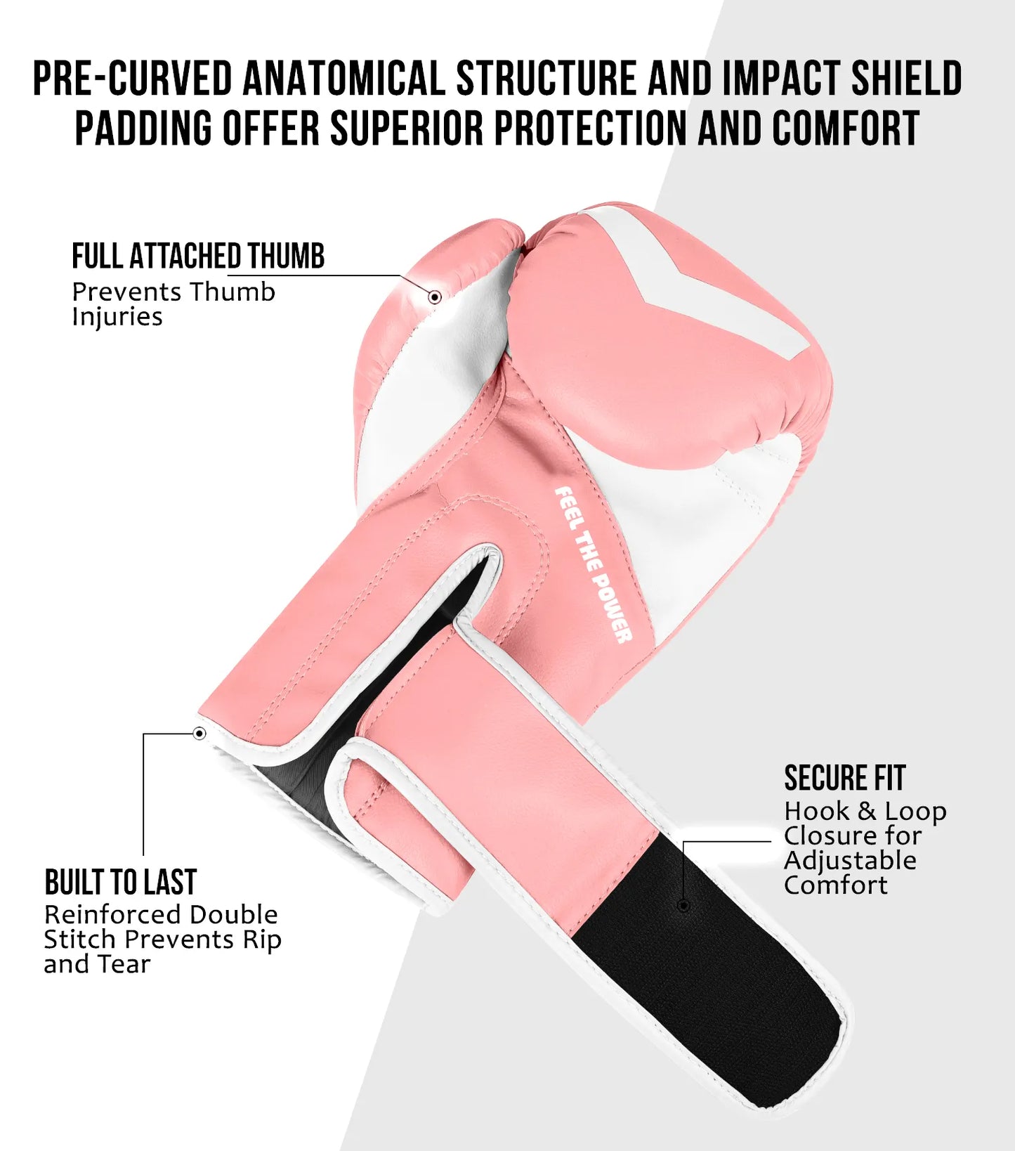 Kids Knockout Boxing Gloves with Padded Protection (Baby Pink/White)