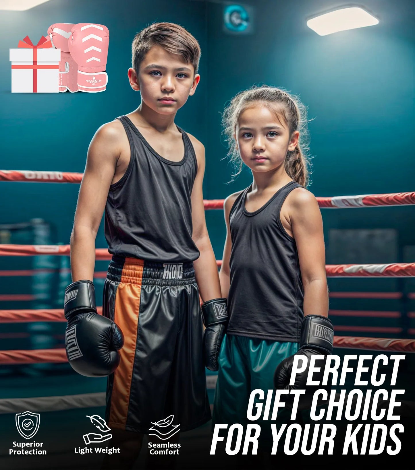 Kids Knockout Boxing Gloves with Padded Protection (Baby Pink/White)