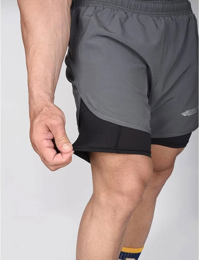 Men's 2 in 1 Athletic Shorts with Compression Liner (Charcoal)