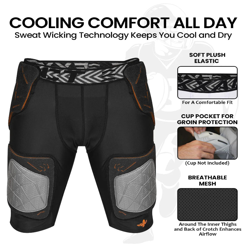 Men's Gladiator 5-Pad Football Girdle with Cup Pocket (Black)