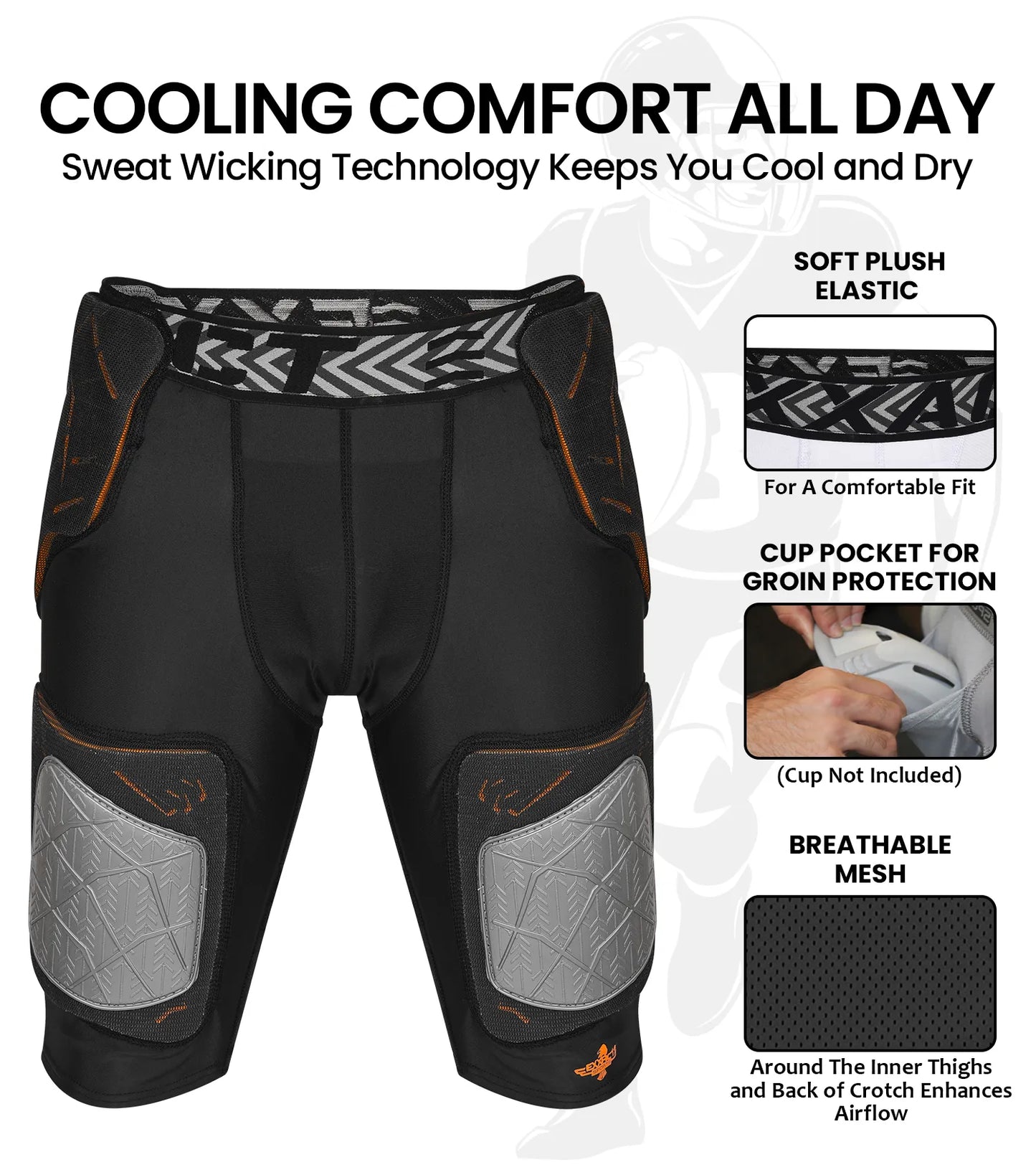 Men's Gladiator 5-Pad Football Girdle with Cup Pocket (Black)