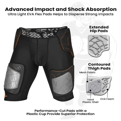 Men's Gladiator 5-Pad Football Girdle with Cup Pocket (Black)