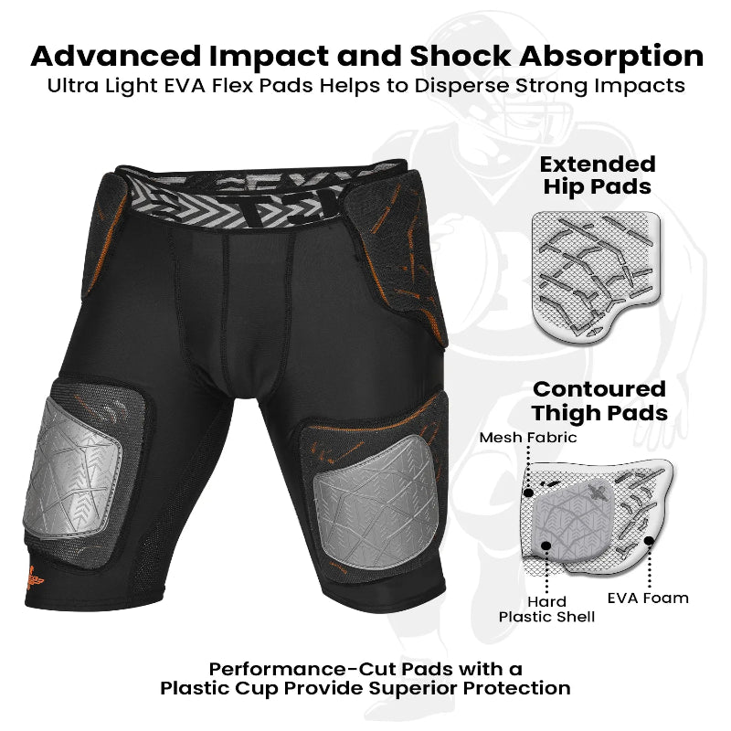 Men's Gladiator 5-Pad Football Girdle with Cup Pocket (Black)