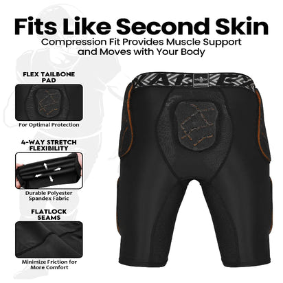 Men's Gladiator 5-Pad Football Girdle with Cup Pocket (Black)