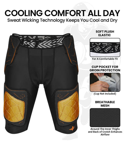 Men's Gladiator 5-Pad Football Girdle with Cup Pocket (Black Gold)