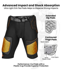Men's Gladiator 5-Pad Football Girdle with Cup Pocket (Black Gold)