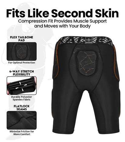 Men's Gladiator 5-Pad Football Girdle with Cup Pocket (Black Gold)