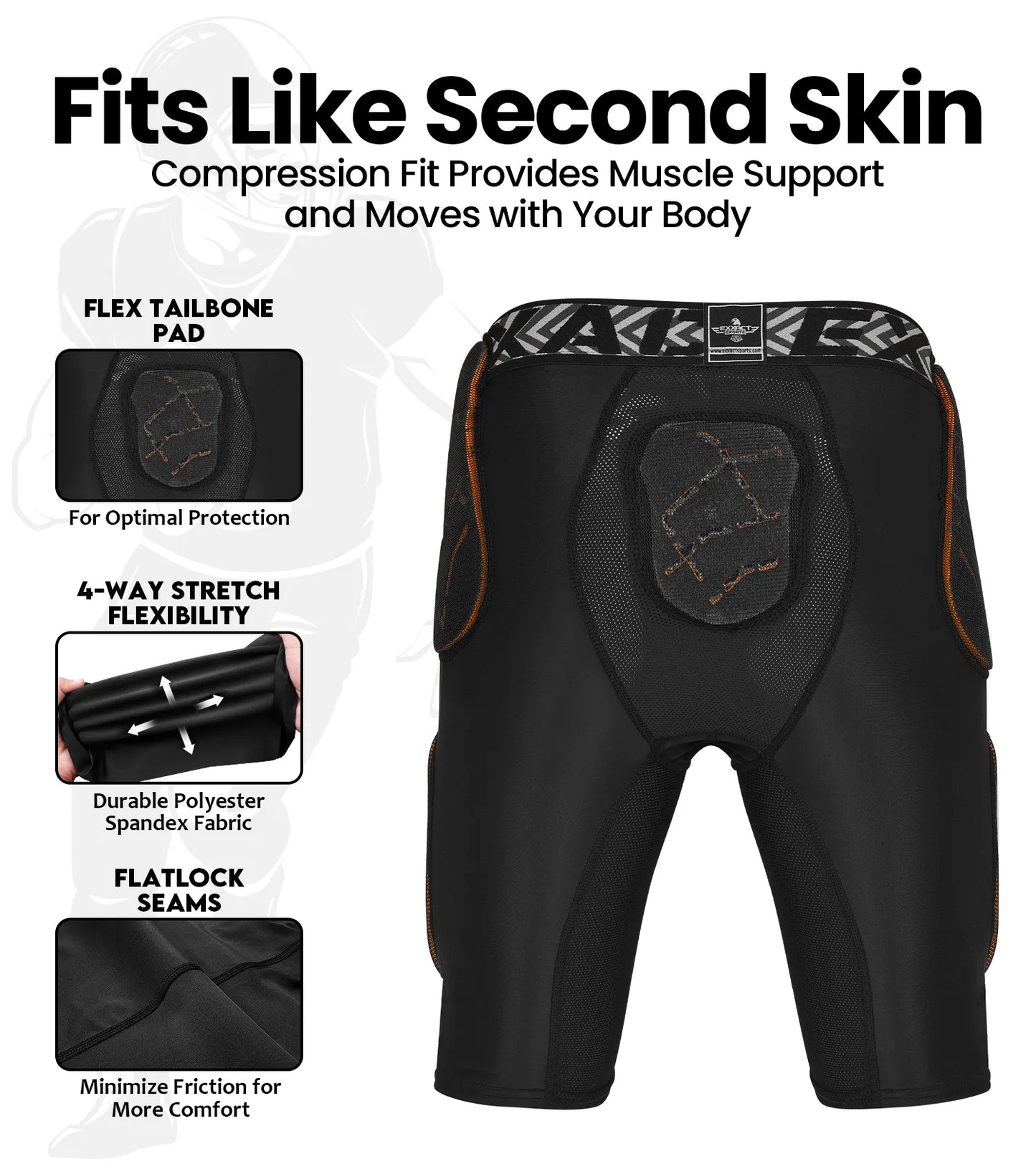 Men's Gladiator 5-Pad Football Girdle with Cup Pocket (Black Gold)