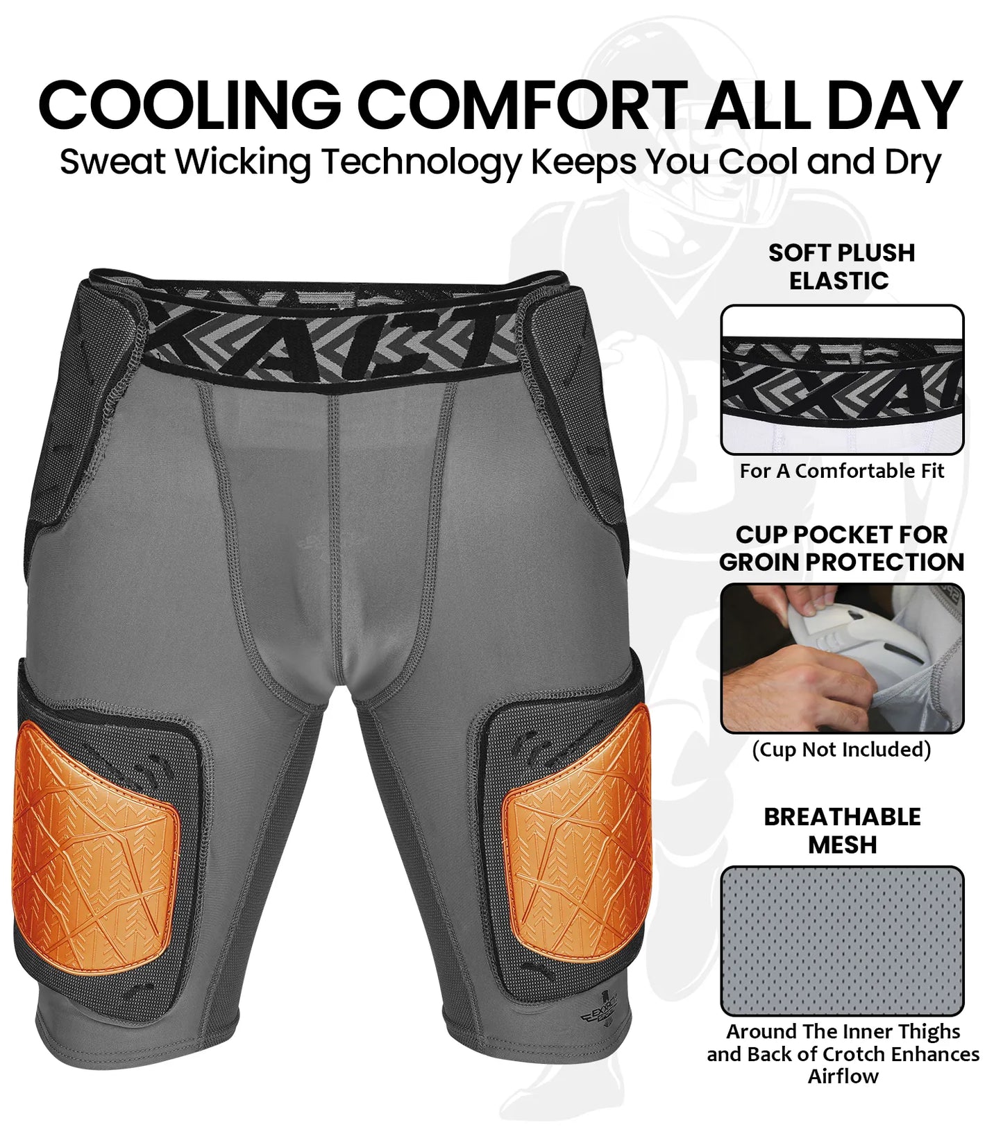 Men's Gladiator 5-Pad Football Girdle with Cup Pocket (Gray Bronze)