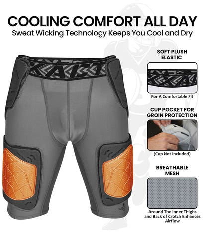 Men's Gladiator 5-Pad Football Girdle with Cup Pocket (Gray Bronze)