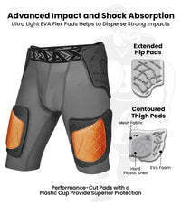 Men's Gladiator 5-Pad Football Girdle with Cup Pocket (Gray Bronze)