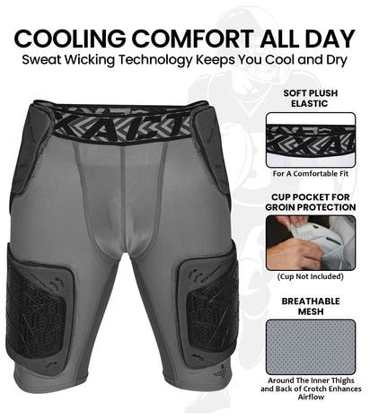 Men's Gladiator 5-Pad Football Girdle with Cup Pocket (Gray)