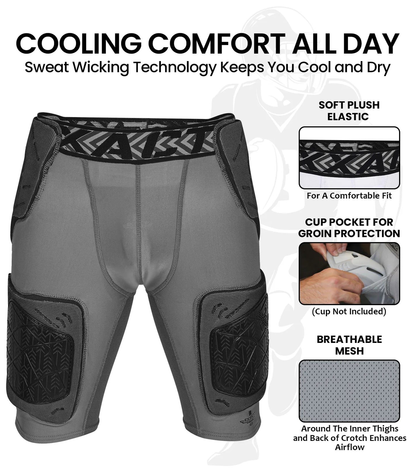 Men's Gladiator 5-Pad Football Girdle with Cup Pocket (Gray)