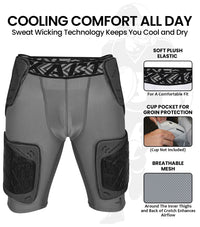Men's Gladiator 5-Pad Football Girdle with Cup Pocket (Gray)