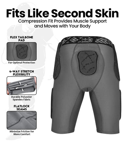 Men's Gladiator 5-Pad Football Girdle with Cup Pocket (Gray)