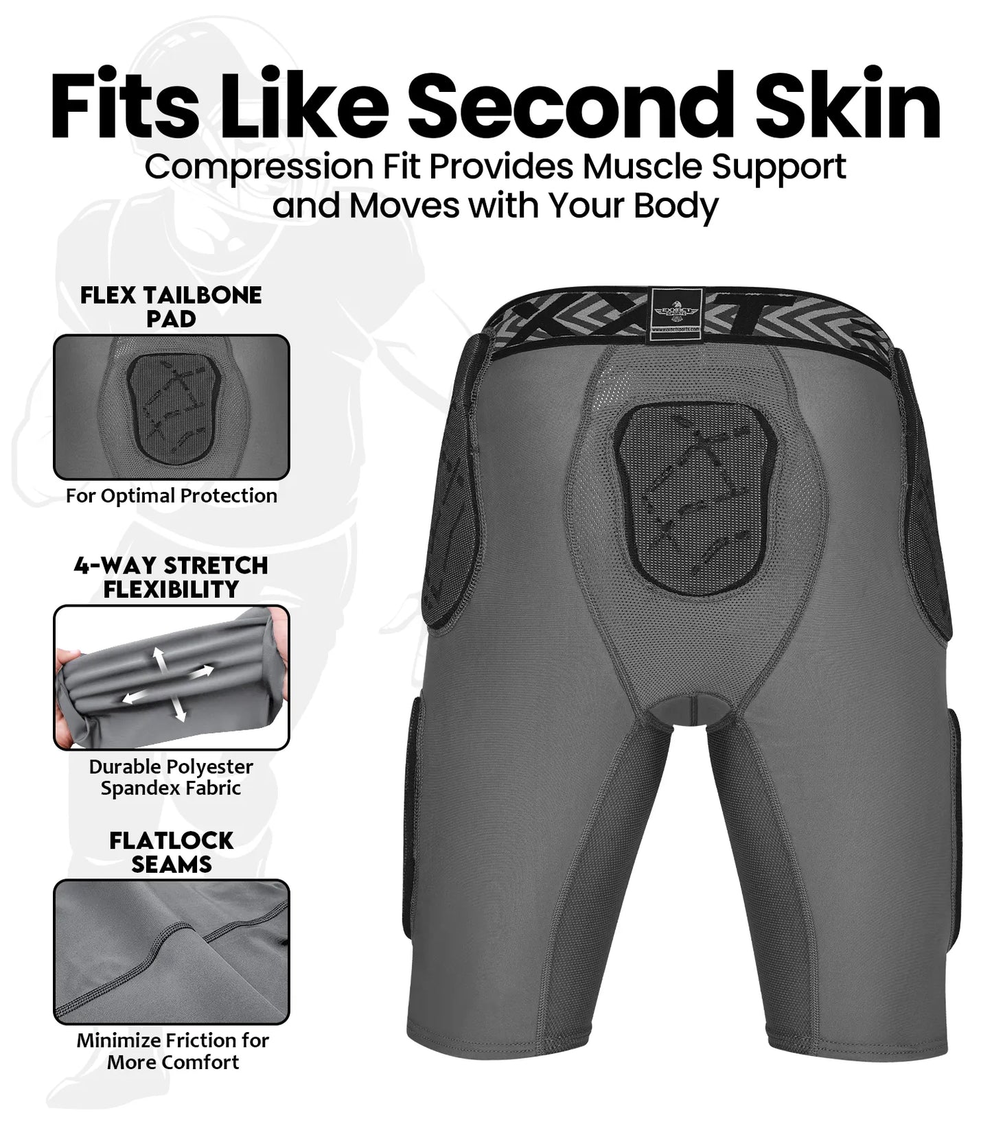 Men's Gladiator 5-Pad Football Girdle with Cup Pocket (Gray)