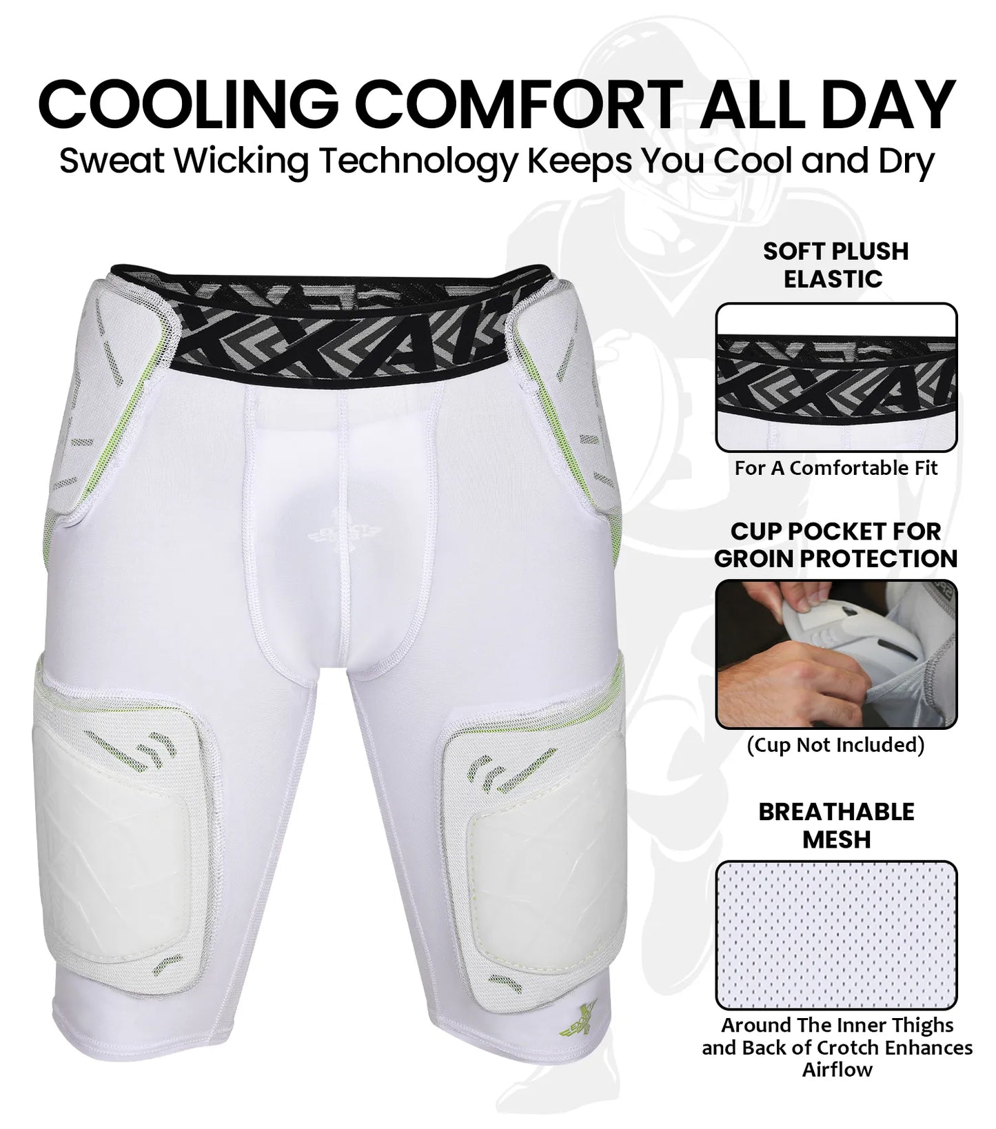 Men's Gladiator 5-Pad Football Girdle with Cup Pocket (White)