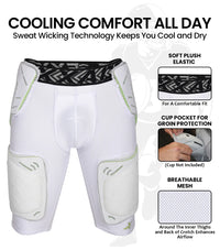 Men's Gladiator 5-Pad Football Girdle with Cup Pocket (White)
