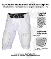 Men's Gladiator 5-Pad Football Girdle with Cup Pocket (White)