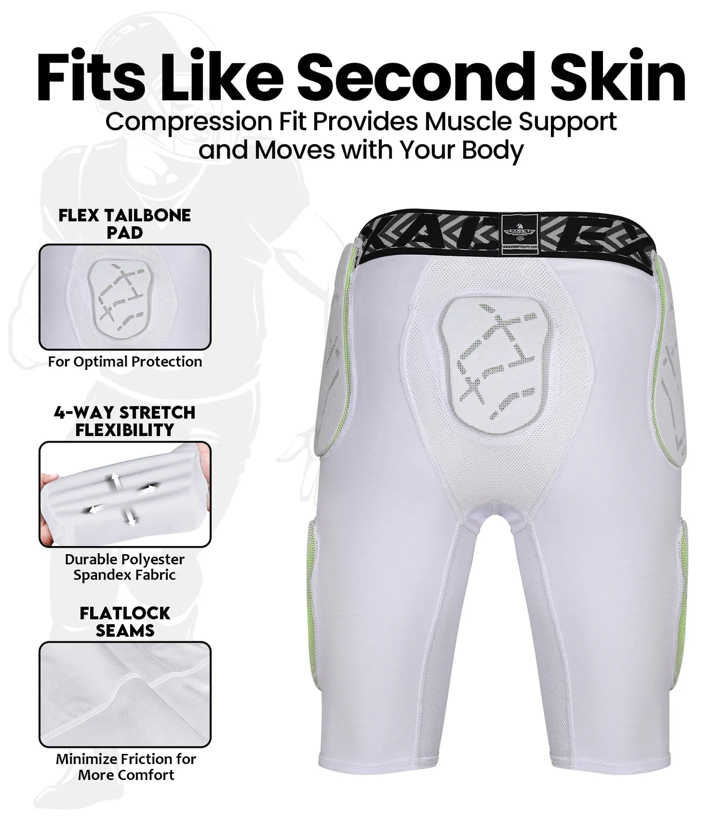 Men's Gladiator 5-Pad Football Girdle with Cup Pocket (White)