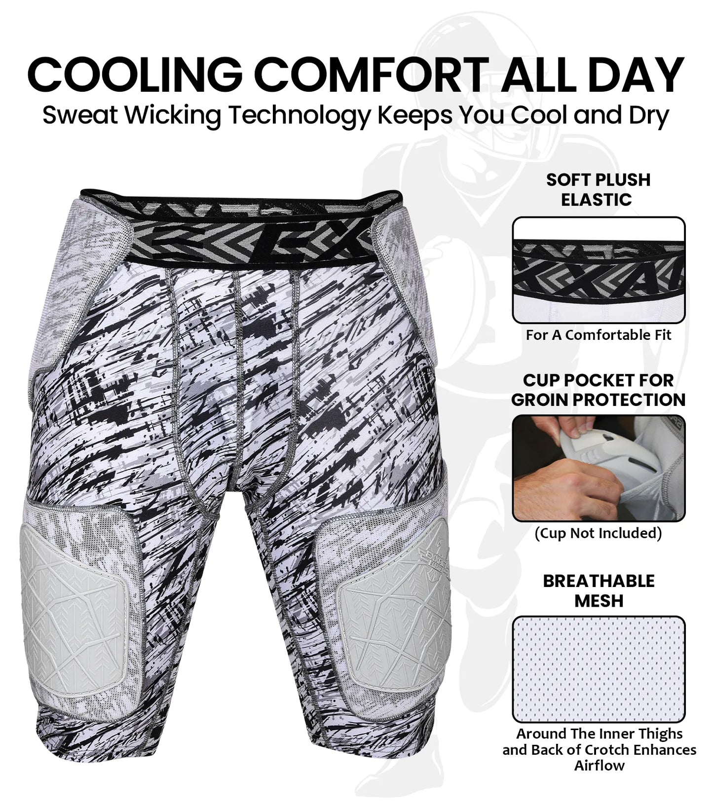 Men's Gladiator 5-Pad Football Girdle with Cup Pocket (Textured Camo)