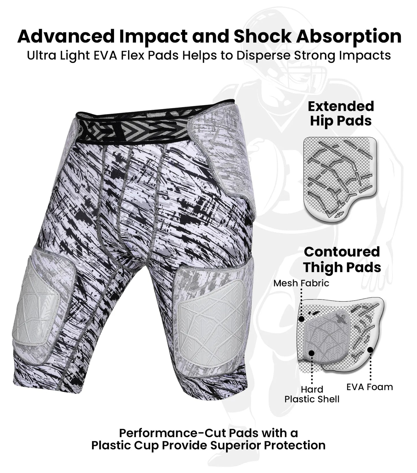 Men's Gladiator 5-Pad Football Girdle with Cup Pocket (Textured Camo)