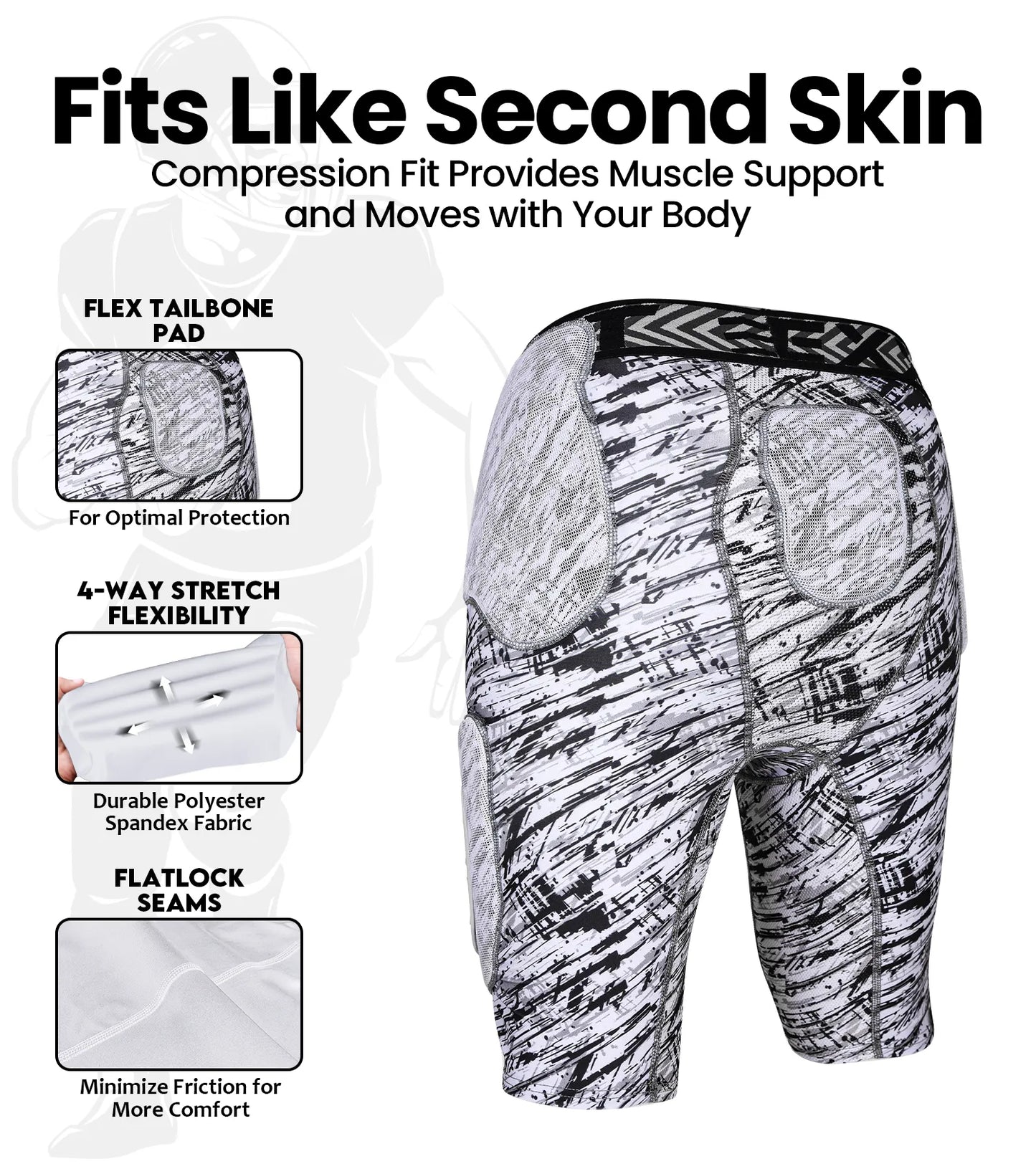 Men's Gladiator 5-Pad Football Girdle with Cup Pocket (Textured Camo)