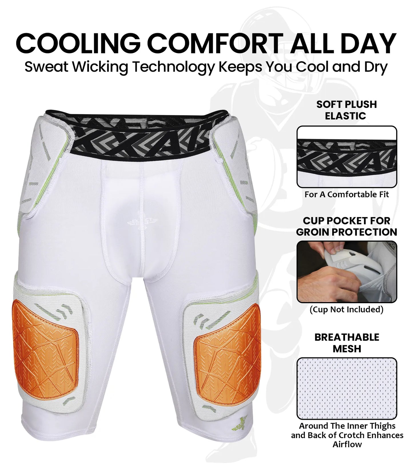 Men's Gladiator 5-Pad Football Girdle with Cup Pocket (White Bronze)