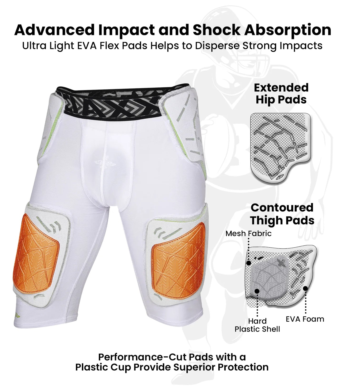 Men's Gladiator 5-Pad Football Girdle with Cup Pocket (White Bronze)