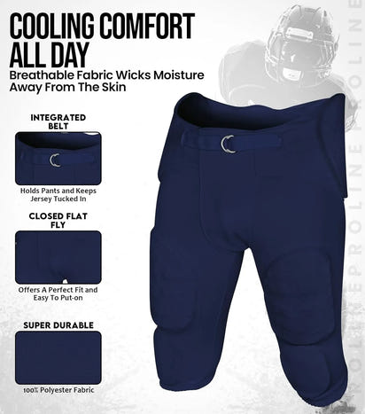Proline Men's Integrated Football Pants with 7 Flex Pads Navy (Adult)