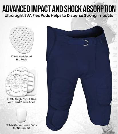 Proline Men's Integrated Football Pants with 7 Flex Pads Navy (Adult)