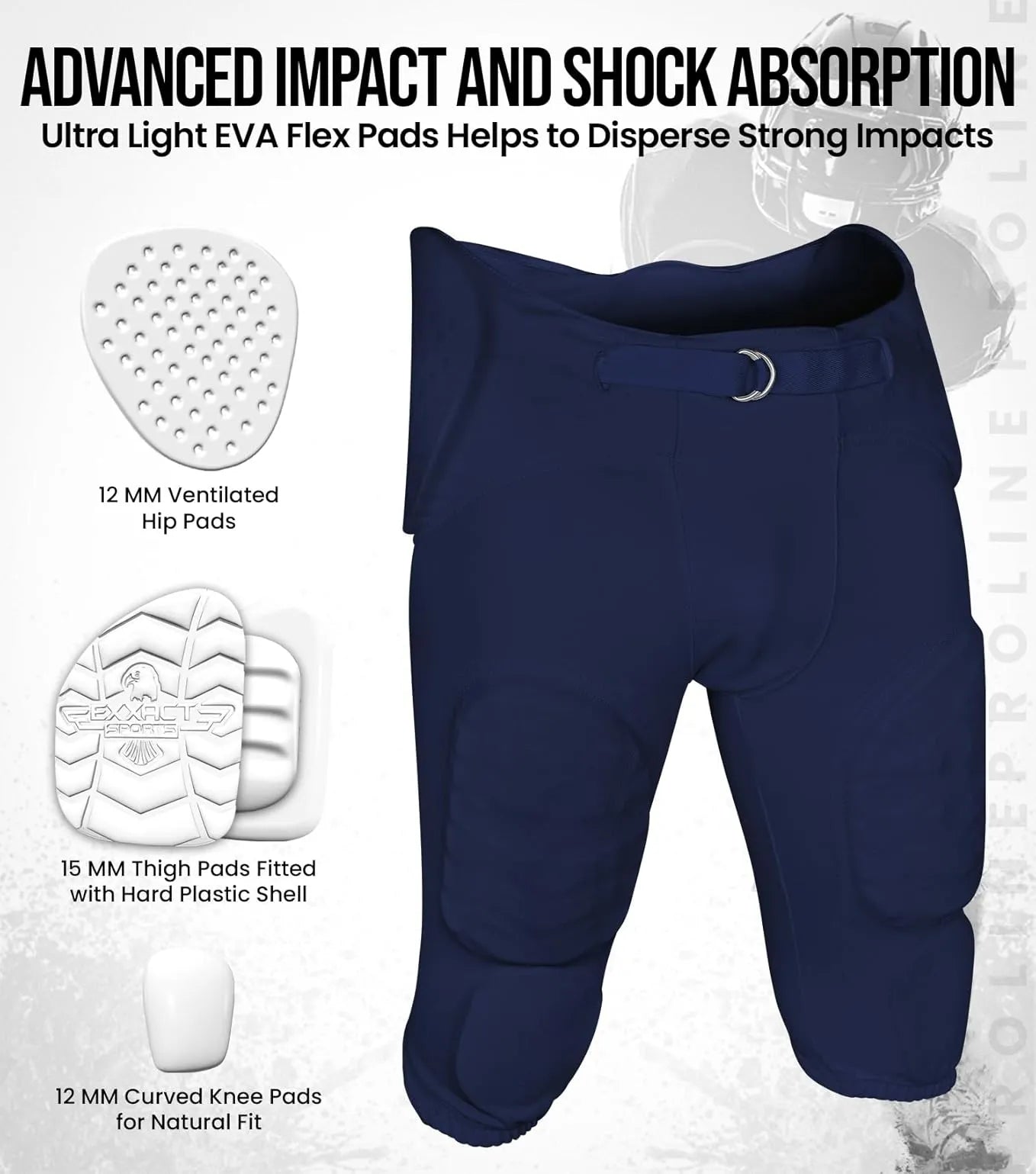 Proline Men's Integrated Football Pants with 7 Flex Pads Navy (Adult)
