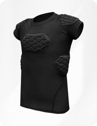 Elite 6-Pad Men's Padded Football Shirt with Chest, Shoulder, Ribs & Spine Protection Black (Adult)