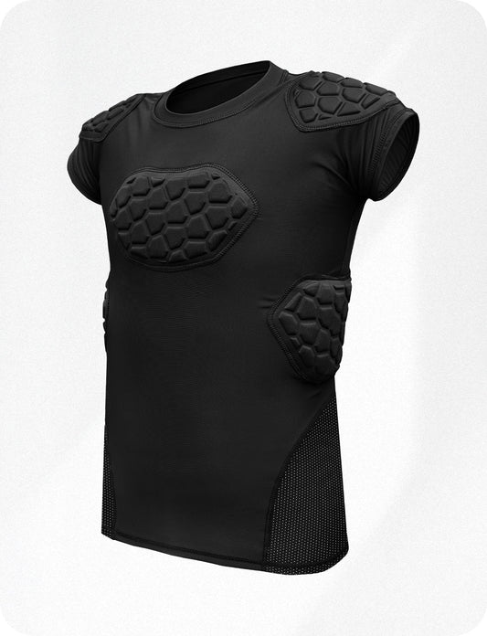 Elite 6-Pad Men's Padded Football Shirt with Chest, Shoulder, Ribs & Spine Protection Black (Adult)