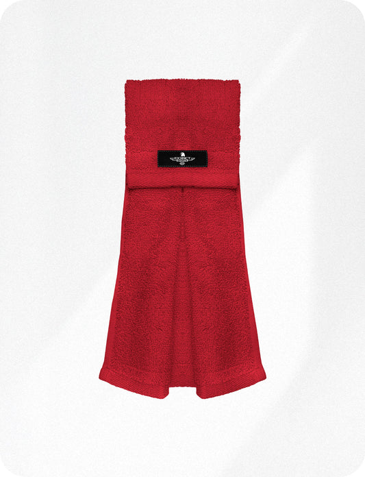 Football Towel with Hook & Loop Fastener, to Clean Hands, Visor and Gloves (Red)