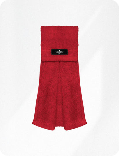 Football Towel with Hook & Loop Fastener, to Clean Hands, Visor and Gloves (Red)