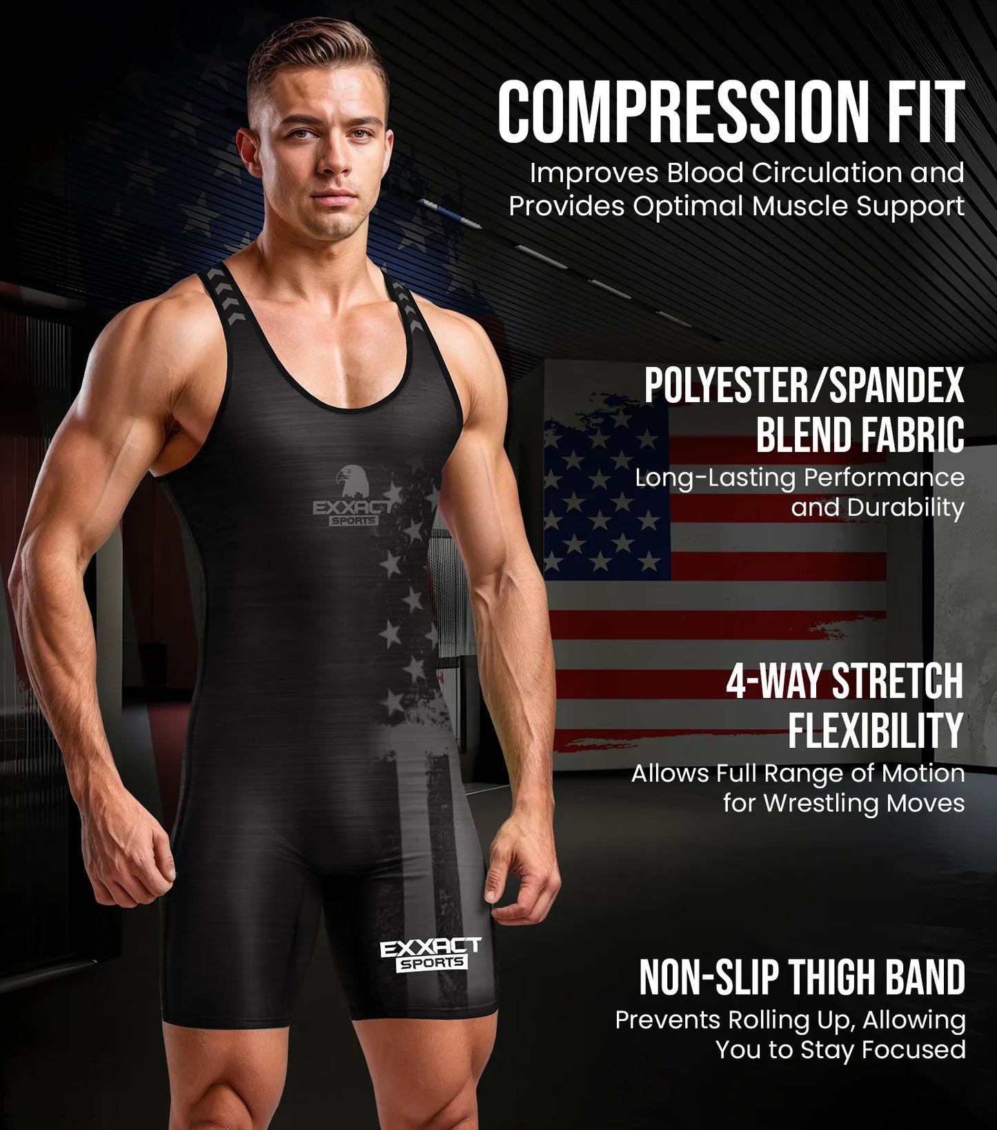 Men's Patriot Wrestling Singlets (Black)