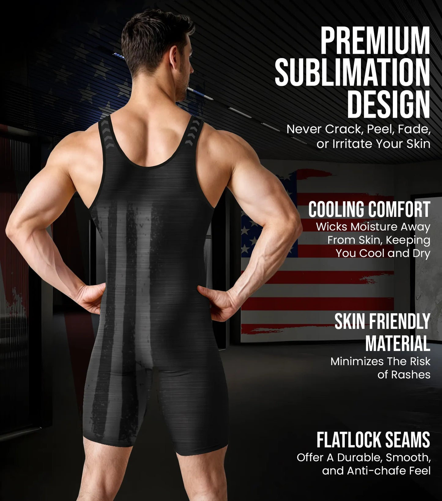 Men's Patriot Wrestling Singlets (Black)