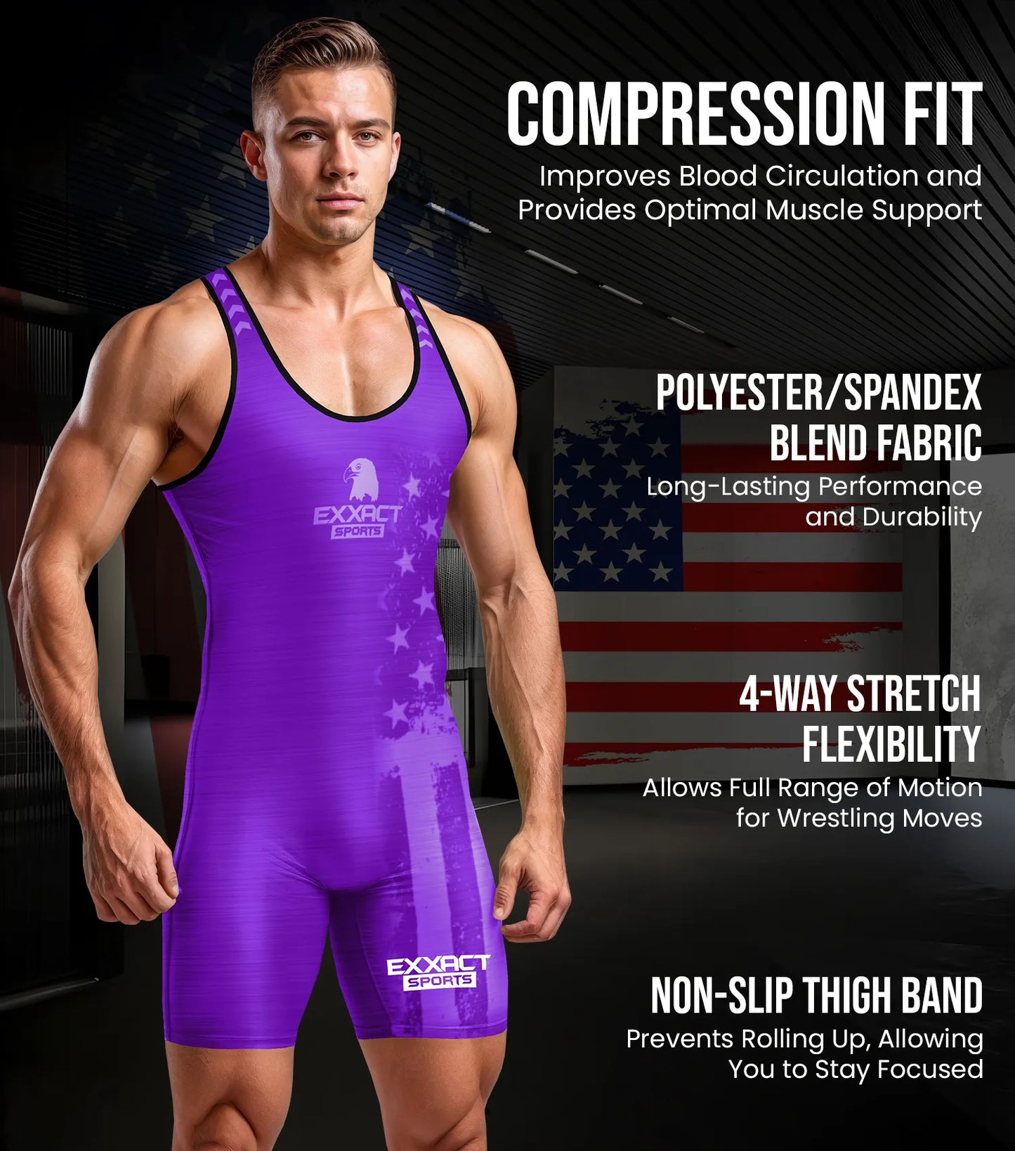 Men's Patriot Wrestling Singlets (Purple)