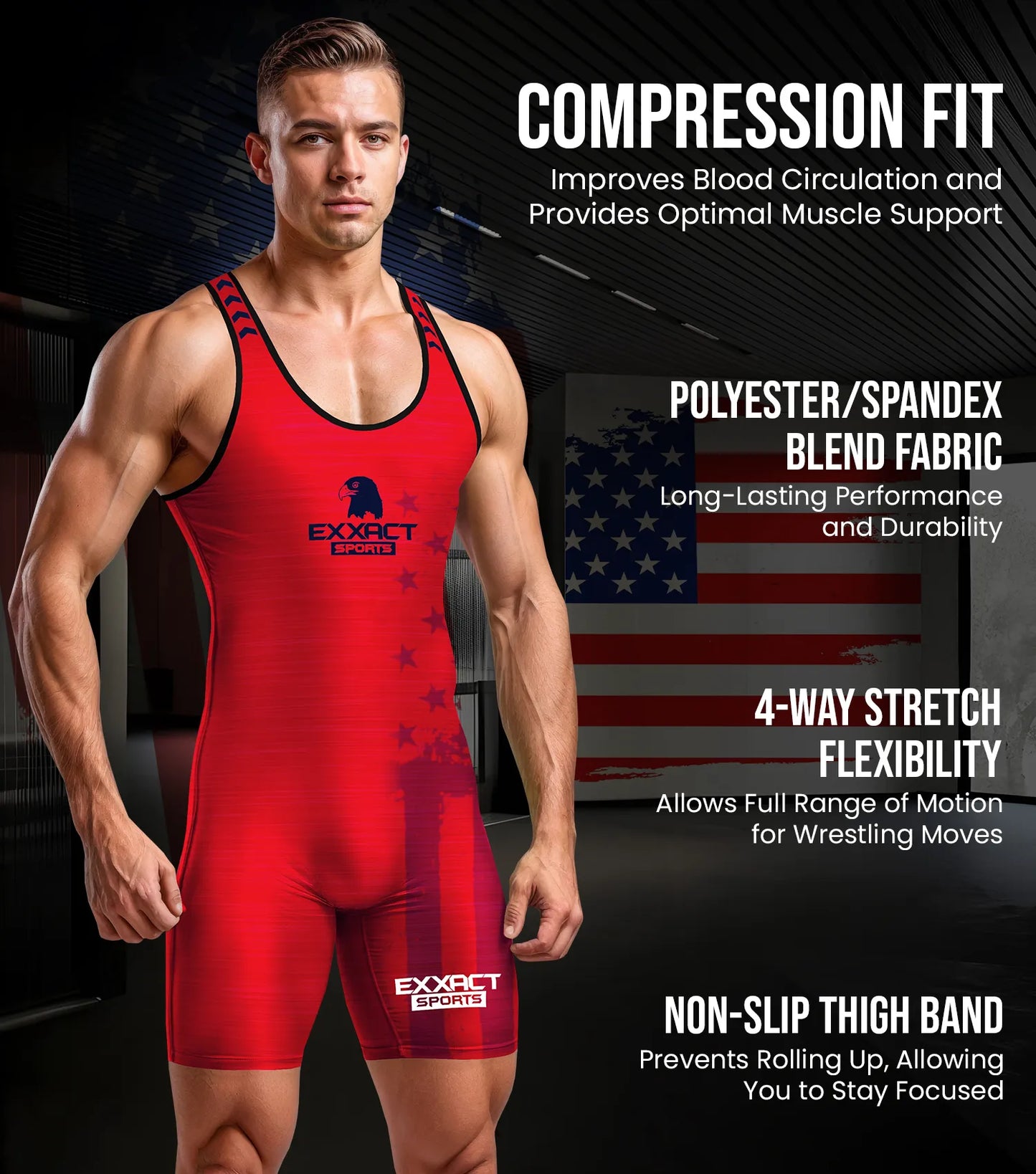 Men's Patriot Wrestling Singlets (Red)