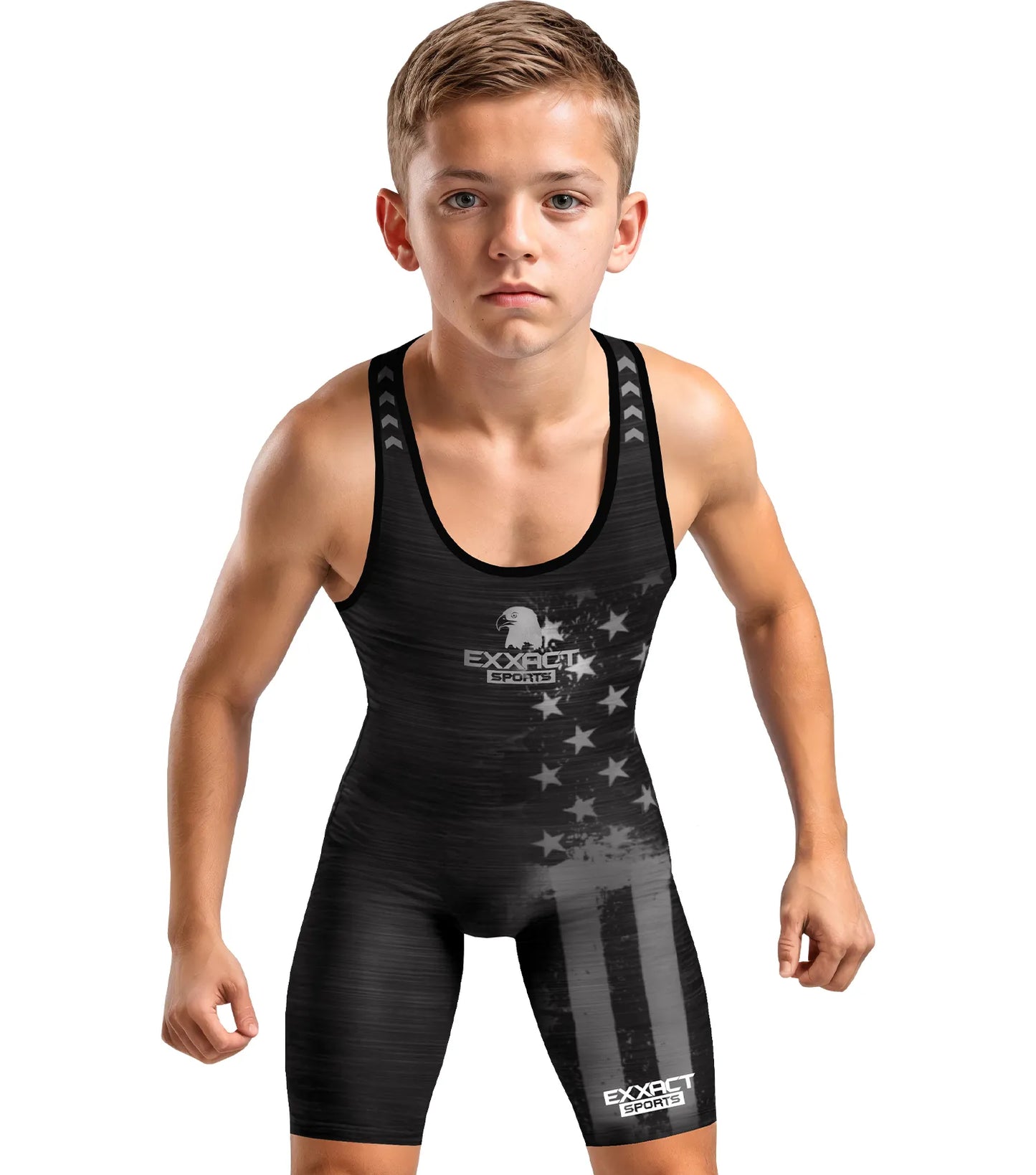 Boys Youth Patriot Wrestling Singlets (Black)