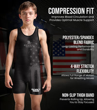 Boys Youth Patriot Wrestling Singlets (Black)