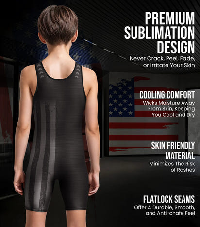 Boys Youth Patriot Wrestling Singlets (Black)